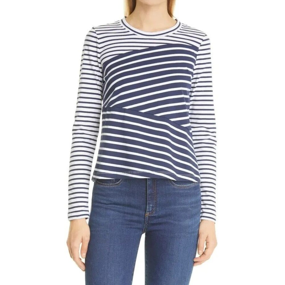 Veronica Beard Jeans Cornelia Stripe Top Vintage Navy White Sz Medium